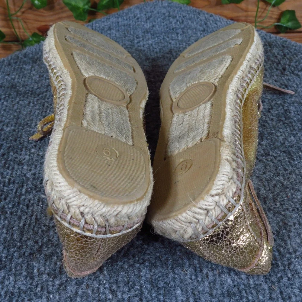 Enzo Angiolini Admond Women Flat Size 6 Casual Metallic Gold Leather Espadrille‎